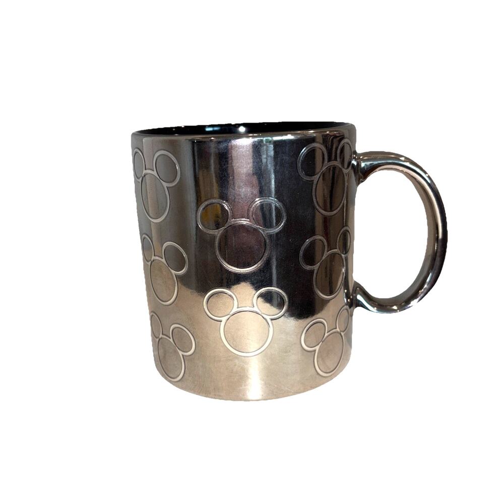 Disney Mickey Mouse Face Head Symbol Coffee Mug Silver Color Metallic NEW